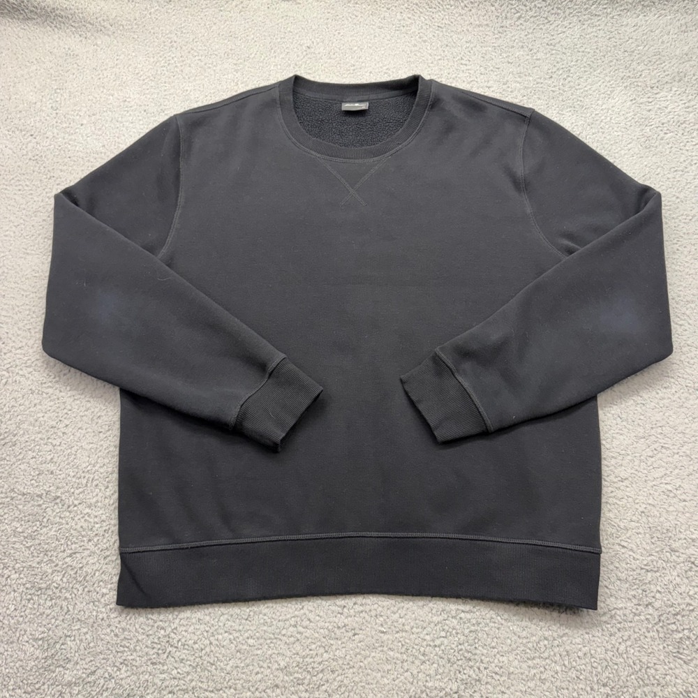 Eddie‎ Bauer Mens Size XL Black Cotton Blend Fleece V-Stitch Crewneck Sweatshirt